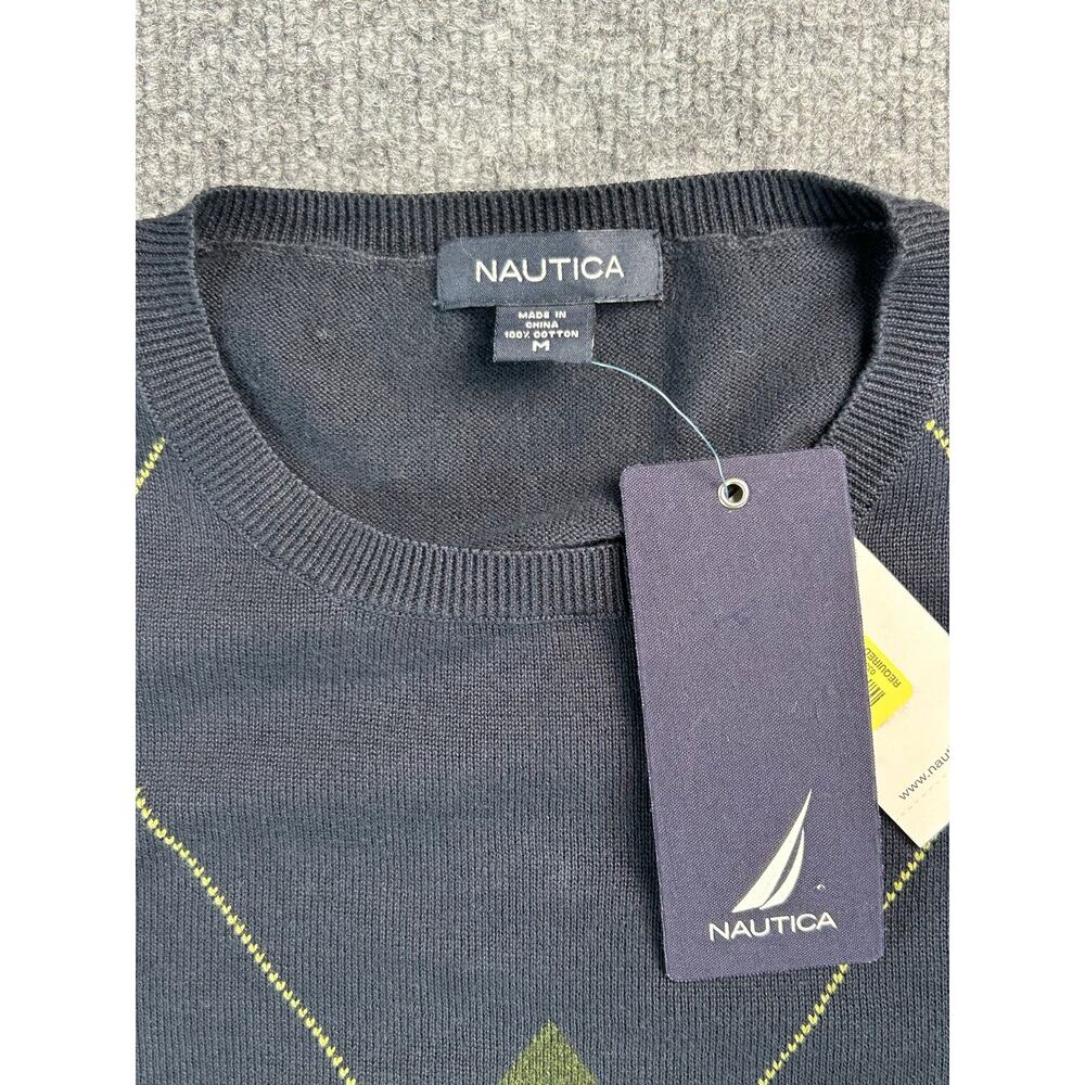 Y2K Nautica Argyle Sweater MNS M NWT Deadstock Cotton Crewneck Vintage 2000s - Picture 3 of 7
